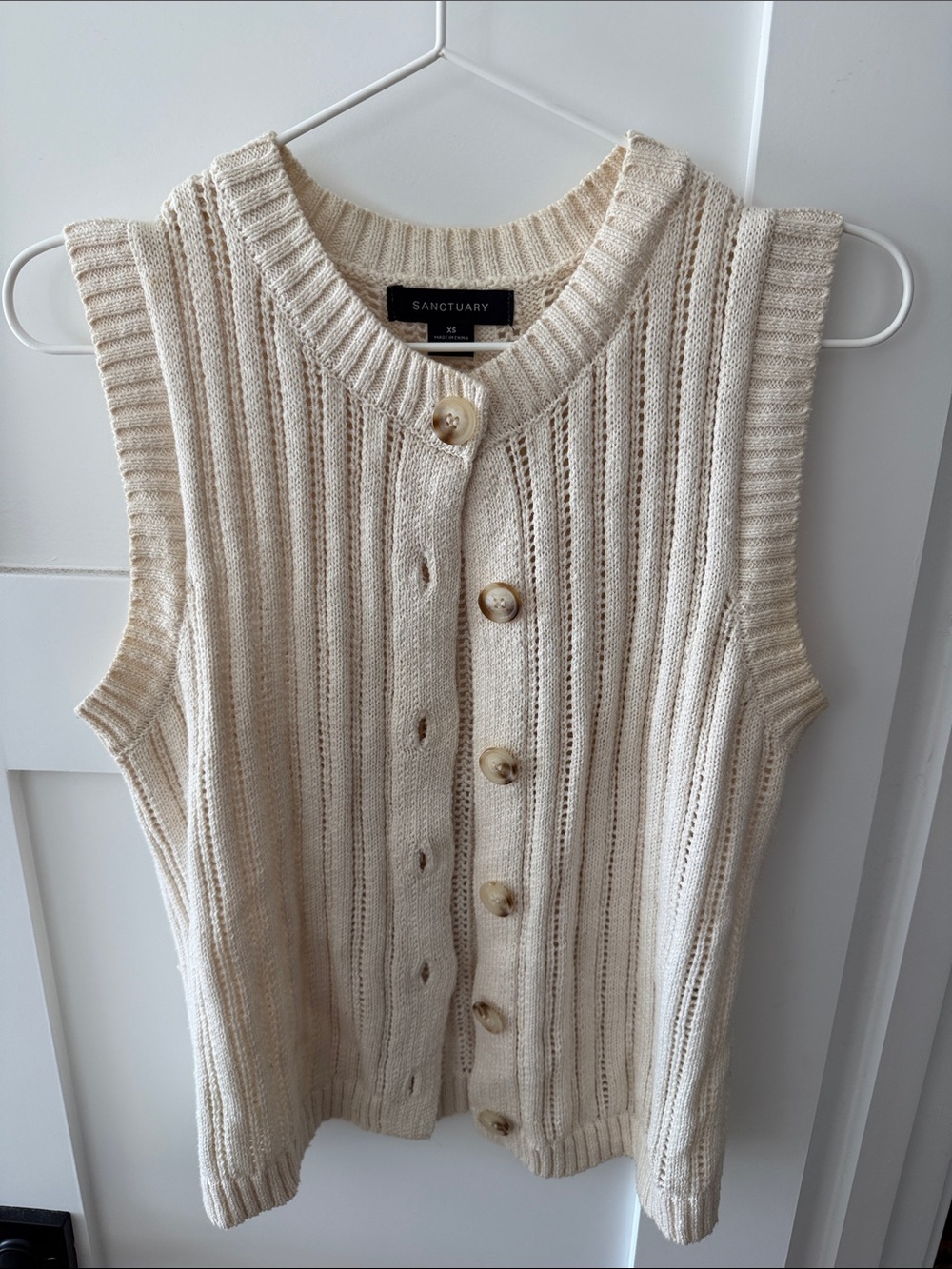 Sanctuary Cream Ribbed Button-Front Sweater Vest